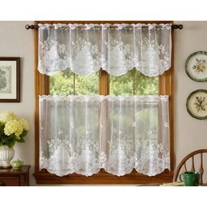 Vintage Heritage Lace Apple Basket Cafe Curtain Valance Tier White Lace